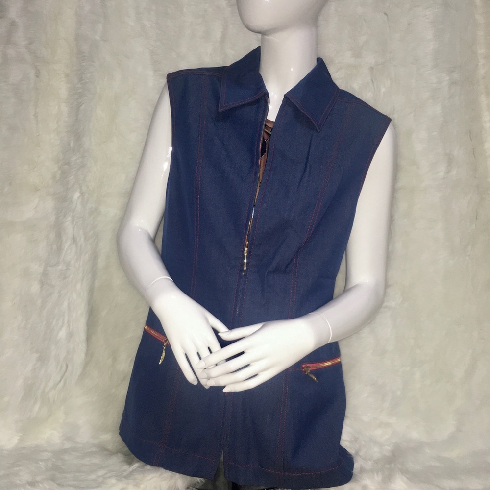Vintage Denim Escada Full Zip Vest Quiet Luxury Retro Cottagecore Minimalist